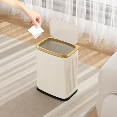 Small Bathroom Trash Can with Pop-Up Lid, 2.1 Gallon Stainless Steel Wastebasket