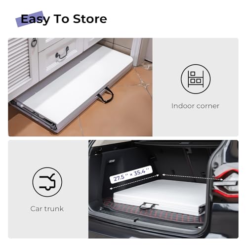 6ft Folding Utility Table, Portable Plastic Fold-in-Half Table for Dining