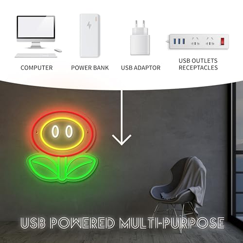 VIKLIU Fire Flower Neon Sign Dimmable Gaming Wall Decor for Man Cave Bedroom