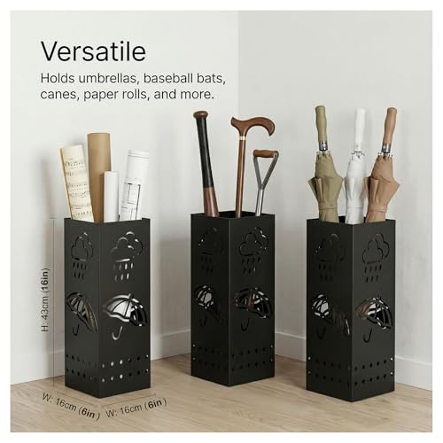 Square Metal Umbrella Stand for Entryway - Rustproof Storage Holder, 17-inch