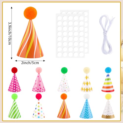 10 PCS Colorful Mini Party Hats for Stuffed Animals and Pets