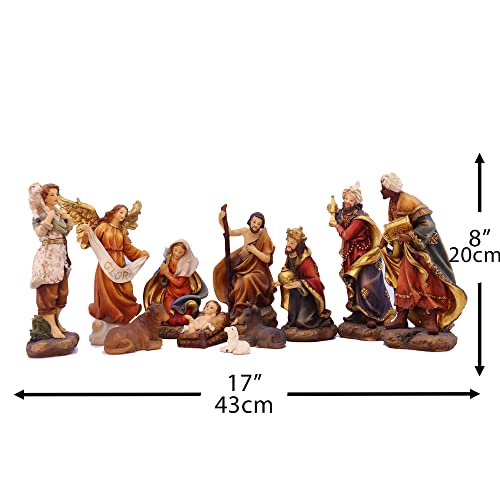 Nativity Set 11 Pcs 8 Inch Gold - Joseph, Mary, Jesus & More Resin Figurines