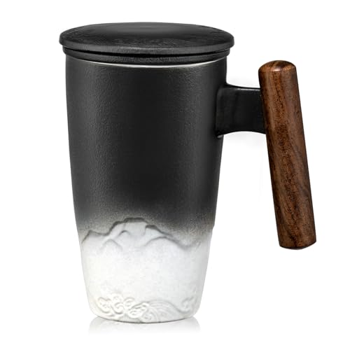 Suyika Tomotime Ceramic Tea Cup with Infuser & Lid 400ml Black & White