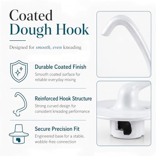OMOVAN Coated Dough Hook for KitchenAid 4.5-5 Qt Mixers - Aluminum Kneading Tool