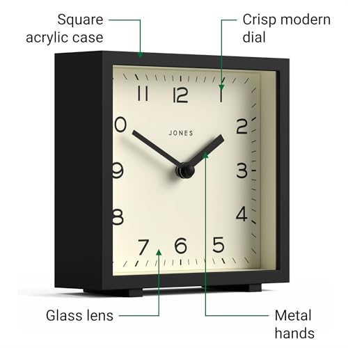 Modern Square Desk Clock, 5.5-inch Matte Black Table Clock