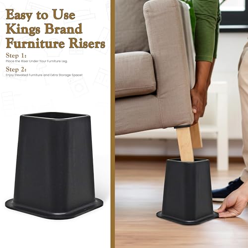 6-Inch Heavy Duty Bed Risers - Set of 4 Black Stackable Furniture Lifts