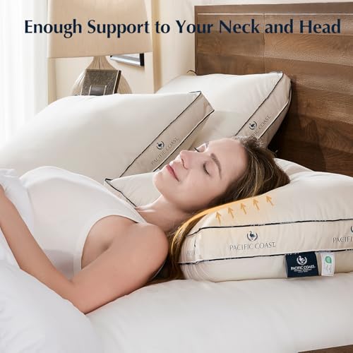 King Size Goose Feather and Down Pillows Set of 2 - Firm Gusseted Design, Organic Cotton Cover
