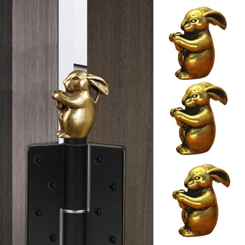 3PCS Brass Rabbit Hinge Toppers - Magnetic Decorative Animal Accents
