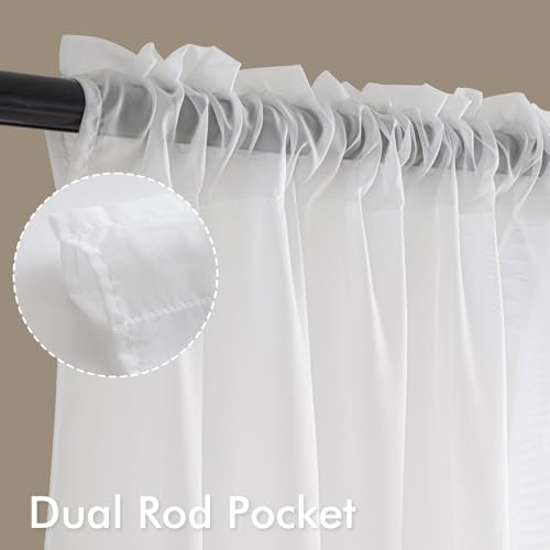 White Sheer Curtains 84 Inches Long - 4 Panel Rod Pocket Voile Drapes