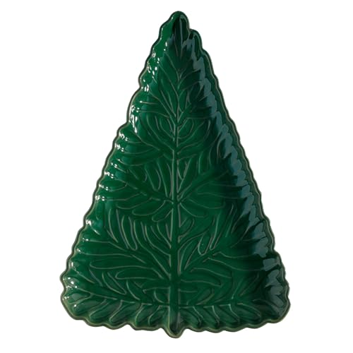Tree-Shaped Ceramic Serving Platter - Pine Green Christmas Tree Design, 11" x 7.75"