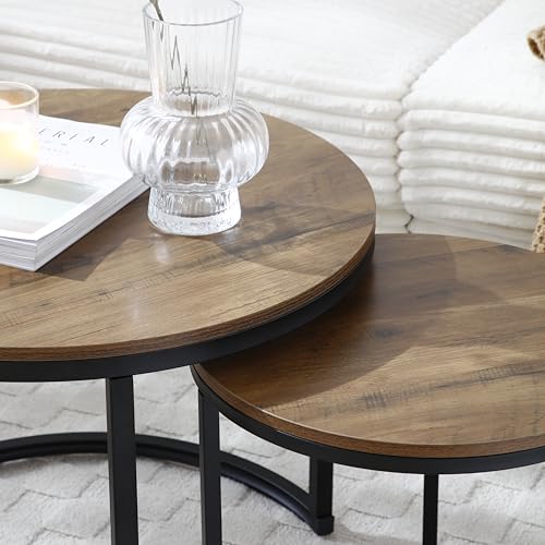 2-Piece Nesting Coffee Table Set with Faux Marble Top and Metal Frame