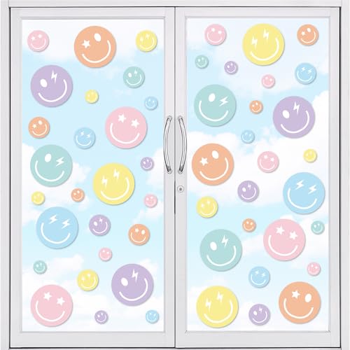 9 Sheet Double-Sided Smile Face Window Clings - Pastel Decor