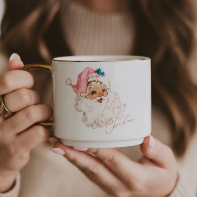 Sweet Water Decor Santa Coffee Mug 14oz - Christmas Holiday Gift with Gold Handle