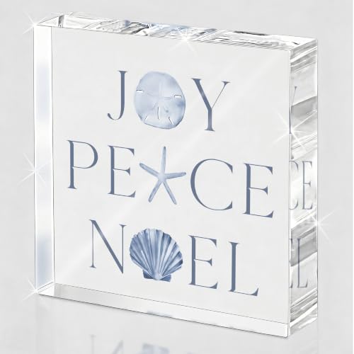 Joy Peace Noel Sign Beachy Christmas Decor - Acrylic Desk Shelf Accent (4x4 inches)