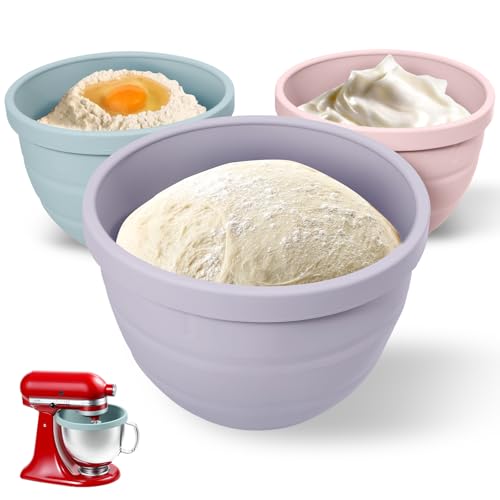 5Qt Silicone Bowl Liners for Tilt-Head Stand Mixers, 3-Pack with Lids