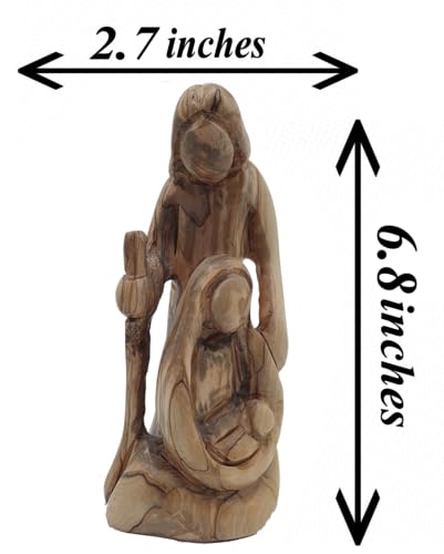 6.8" Hand-Carved Olive Wood Holy Family Nativity Figurine