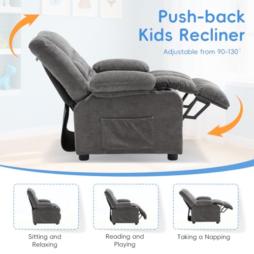 Kids Recliner Chair with Cup Holders and Side Pockets, Adjustable Toddler Sofa