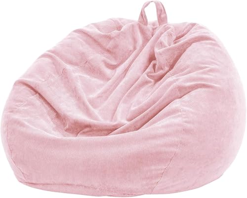 200L Corduroy Bean Bag Chair Cover for Stuffed Animal Storage, Pink