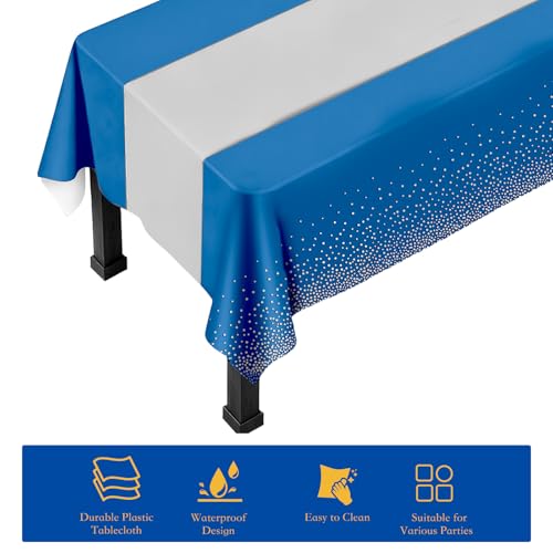 Ammbeetty Blue & Silver 6-Pack Disposable Table Cloths, 54 x 108 in Rectangular Party Cover