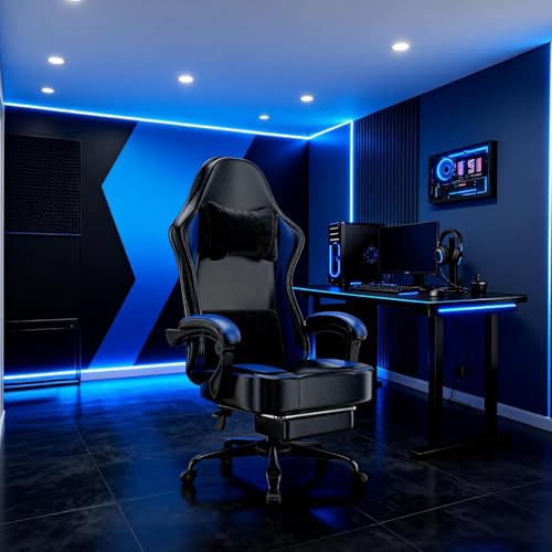 Ergonomic Gaming Chair with Pocket Spring Cushion, Footrest and Headrest