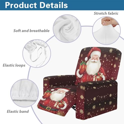 Cugasmaru Christmas Santa Recliner Chair Cover 4-Piece Slipcover Elastic Fitted Protector