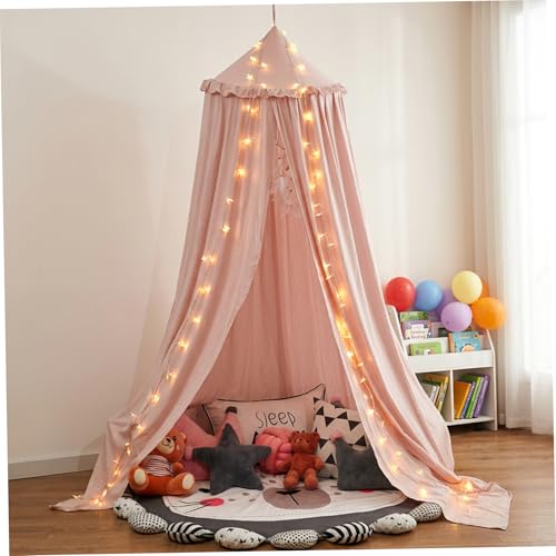 Large Princess Bed Canopy for Girls, Ruffled Edge Play Tent for Bedroom