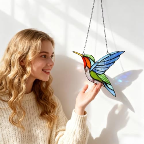 Handmade Stained Glass Hummingbird Window Panel Sun Catcher
