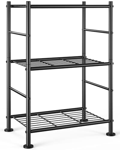 3 Tier Metal Storage Shelves Organizer, 18" x 12" x 30" Black Garage Shelf