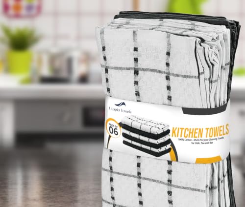 100% Ring Spun Cotton Kitchen Towels 12 Pack - 15x25 Inch Black Dish Towels