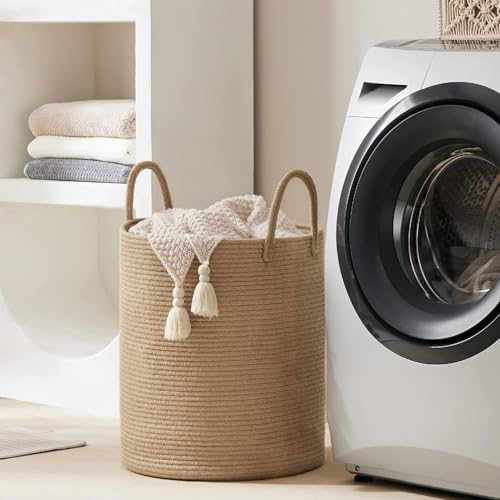 Large Woven Jute Rope Laundry Hamper - 58L Collapsible Blanket Basket