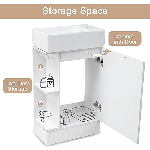 18.6-Inch Modern Bathroom Vanity with Sink and Open Storage Shelves