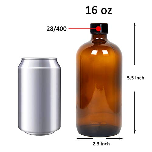 3 Pack 16 oz Amber Glass Growlers with Tight Seal Lids for Fermentation