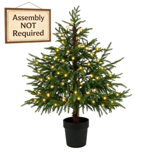 3 ft Pre-Lit Norfolk Pine Christmas Tree with 70 Warm LEDs, No Mess Premium PE