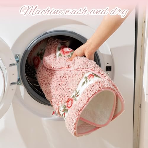3-Piece Rose Flower Bathroom Rug Set, Non-Slip Floral Bath Mat Collection