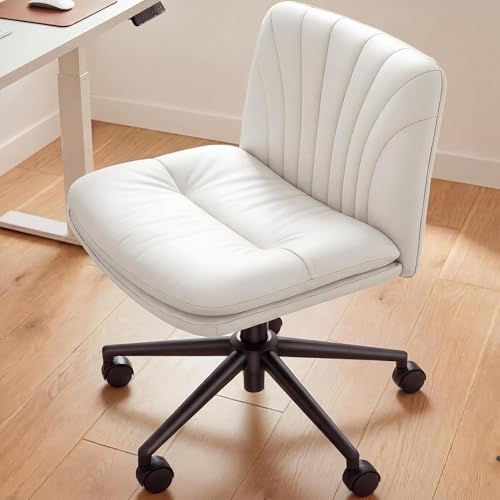 Wide Armless Criss Cross Office Chair, PU Leather Desk Chair