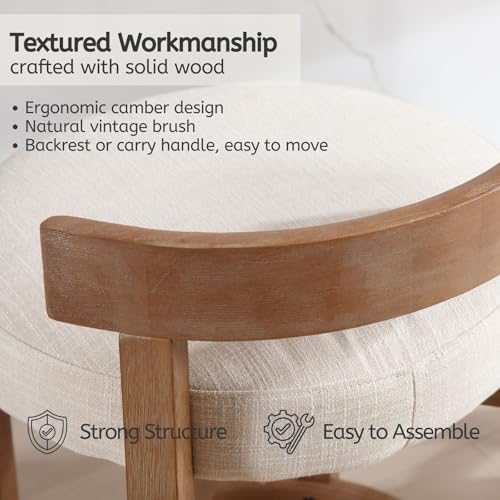 Mid-Century Linen Counter Stools, 26.5" Seat Height Bar Stools Set of 3