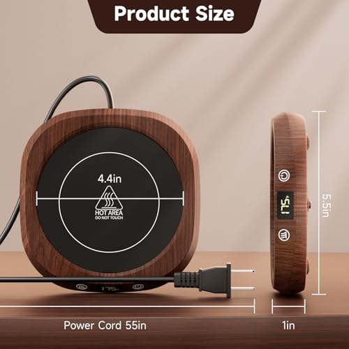 GNIYUIX Wood Grain Coffee Mug Warmer with 5 Temp & Auto Shut Off – Desk Beverage Heater