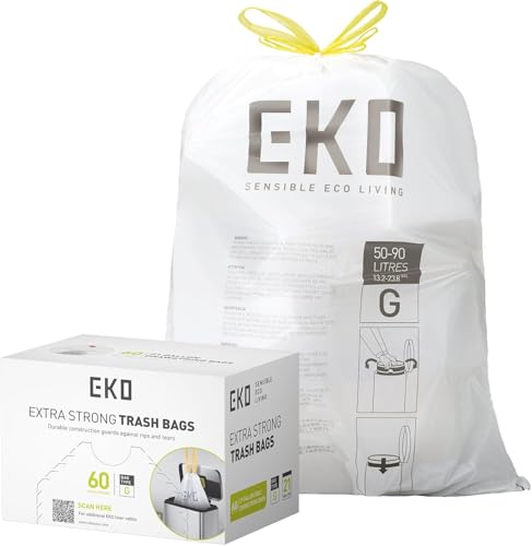 21 Gallon Extra-Strong Drawstring Trash Bags - 60 Count Roll, White