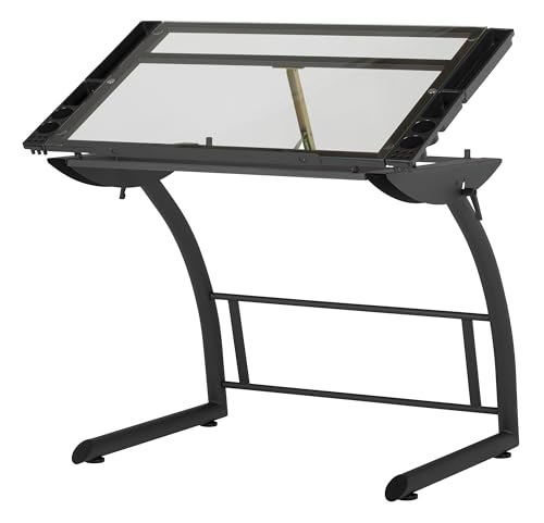Triflex Adjustable Drafting Table, Sit to Stand Drawing Desk with Glass Top