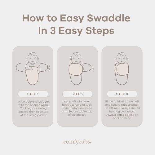 Comfy Cubs Easy Swaddle Blanket 3-Pack - Cotton Baby Swaddles (Size S)