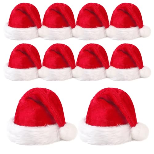 Jevrench 10-Pack Adult Santa Hats Bulk Double Layer Christmas Hats