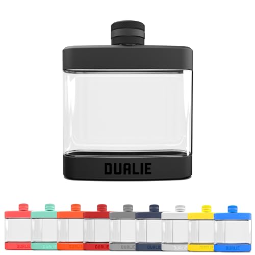 DUALIE Black 6 oz Shatterproof Plastic Hip Flask - Leakproof, Modern Design