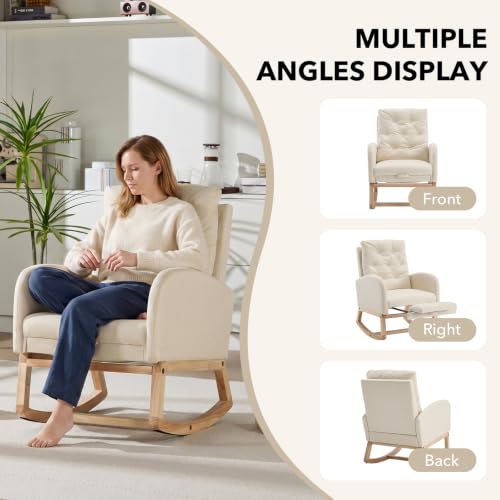Upholstered Nursing Glider Rocking Chair with Footrest, Cream Linen
