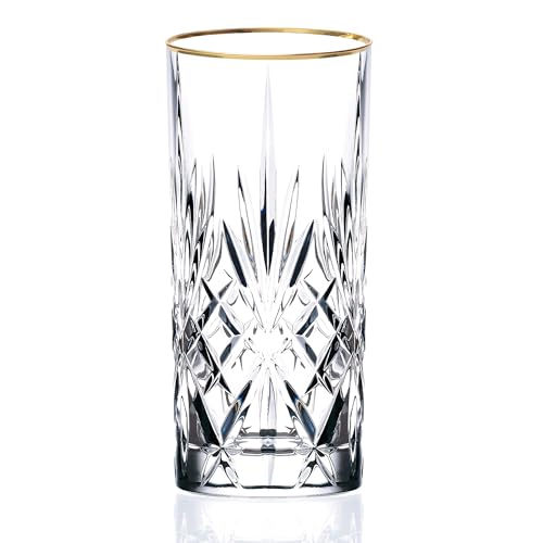 Crystal Highball Glasses with Gold Band, 6-Ounce Set of 4
