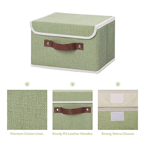 Fabric Storage Box with Lid Small Green 10x8x7 Foldable Bin