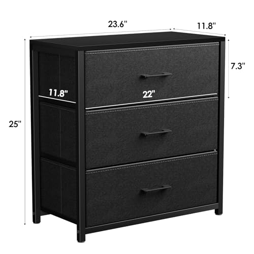 3-Drawer Nightstand with Fabric Storage Drawers and Wood Top