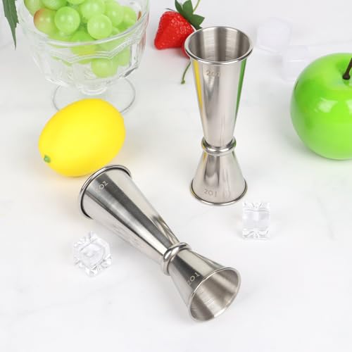 EMUTOL 2-Piece Stainless Steel Double Jigger Set - 1oz & 2oz Cocktail Measuring Cups