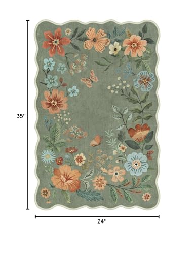 Floral Area Rug 2x3ft, Washable Non-Slip Boho Kitchen and Entryway Mat