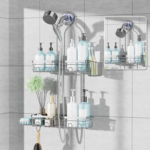 KEGII Hanging Shower Caddy - Rustproof Organizer with Soap Dish & Toothbrush Holder | Silver
