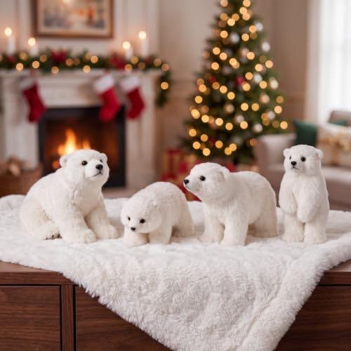 Yinder 4 Pcs Polar Bear Christmas Ornament Plush with Scarf - Lovely Style (Variation: 4 / Lovely Style)